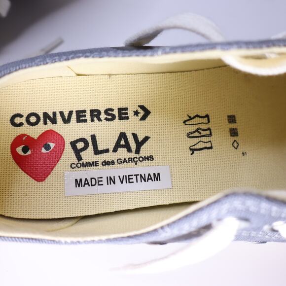 CONVERSE '70 X PLAY Grey Low Top Sneakers Black Heart Lace Up Mens 5 / Wms 7 - Picture 9 of 10